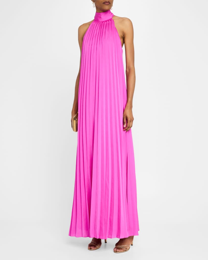 Beverly Pleated Trapeze Halter Gown