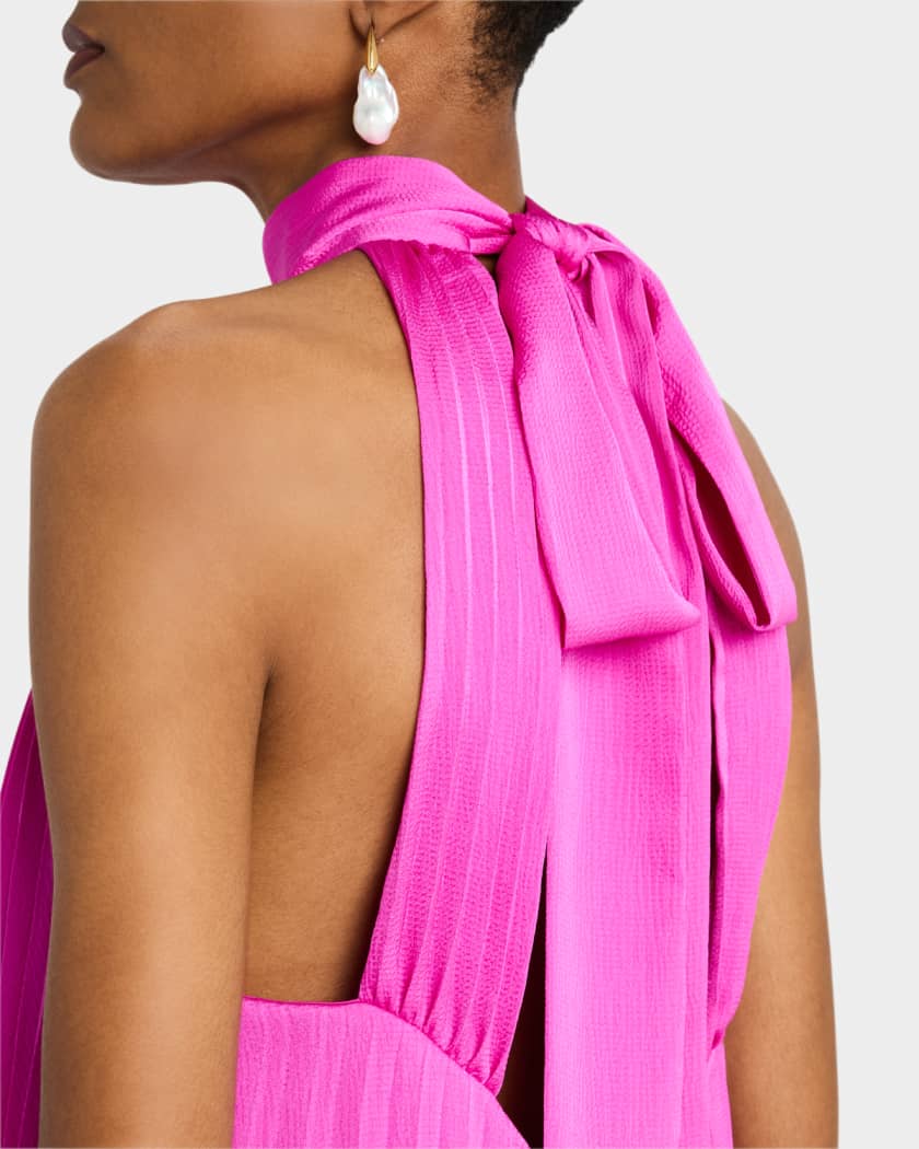 Beverly Pleated Trapeze Halter Gown