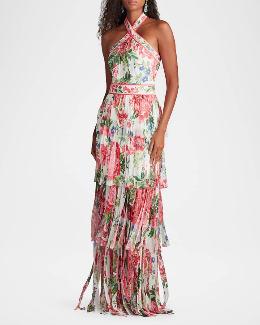 人気商品は Tadashi Gown Halter Wash Car Floral-Print Tiered Shoji クラッチバッグ