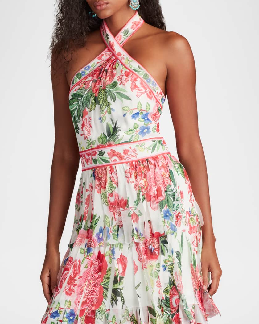 驚きの安さ Tadashi Shoji Tiered Floral-Print Car Wash Halter Gown ロングドレス