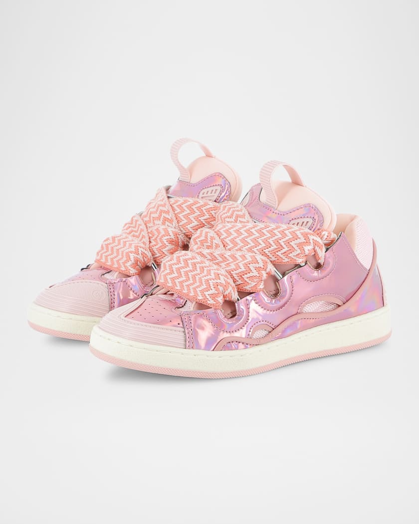 Girl's Curb Leather and Textile Chunky Low-Top Sneakers, Kids