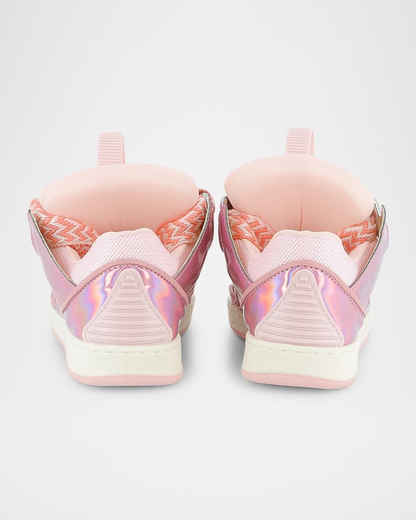 Girl's Curb Leather and Textile Chunky Low-Top Sneakers, Kids