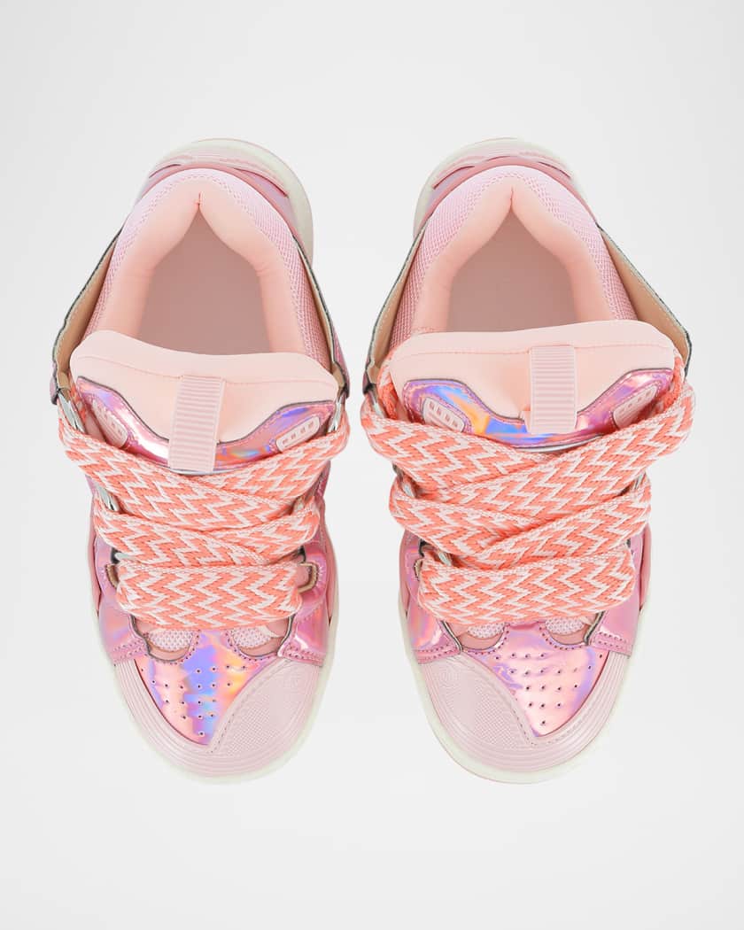 Girl's Curb Leather and Textile Chunky Low-Top Sneakers, Kids