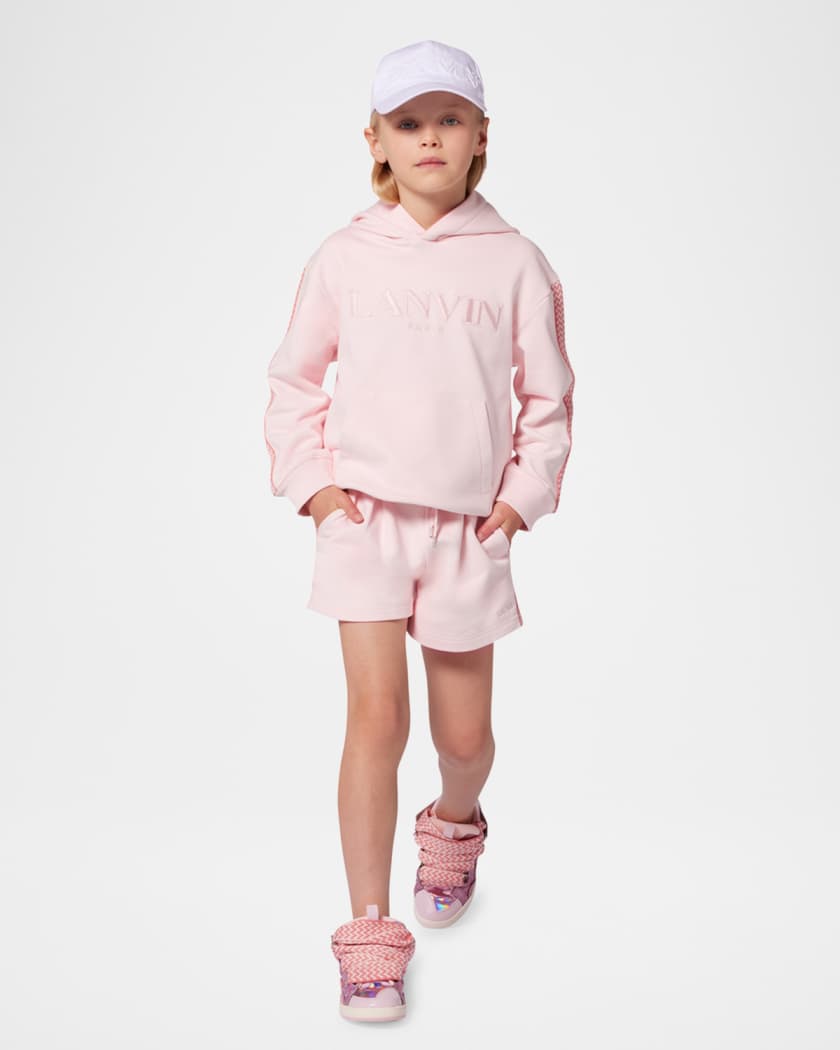 Girl's Curb Leather and Textile Chunky Low-Top Sneakers, Kids