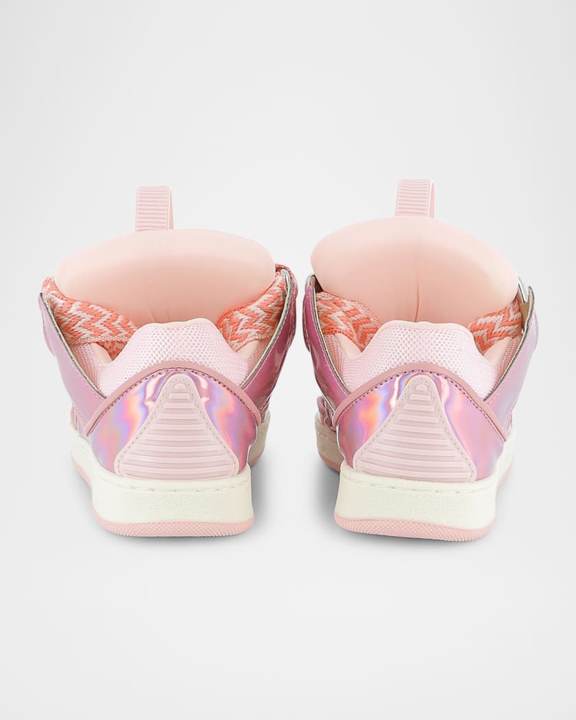 Girl's Curb Leather and Textile Chunky Low-Top Sneakers, Kids