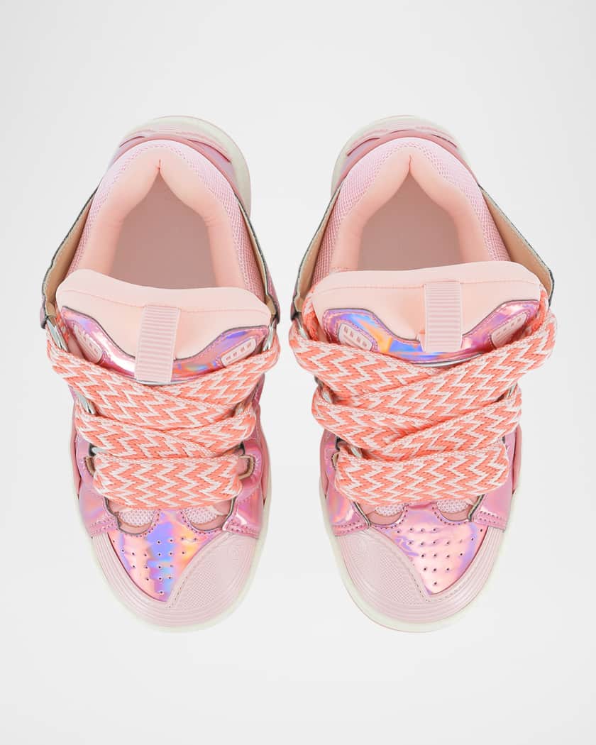 Girl's Curb Leather and Textile Chunky Low-Top Sneakers, Kids