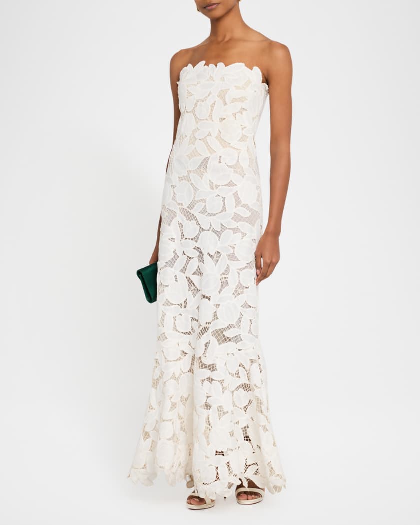 Valletta Strapless Floral Lace Maxi Dress