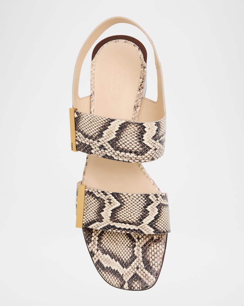 Tod's Snake-Printed Leather Block-Heel Sandals | Neiman Marcus