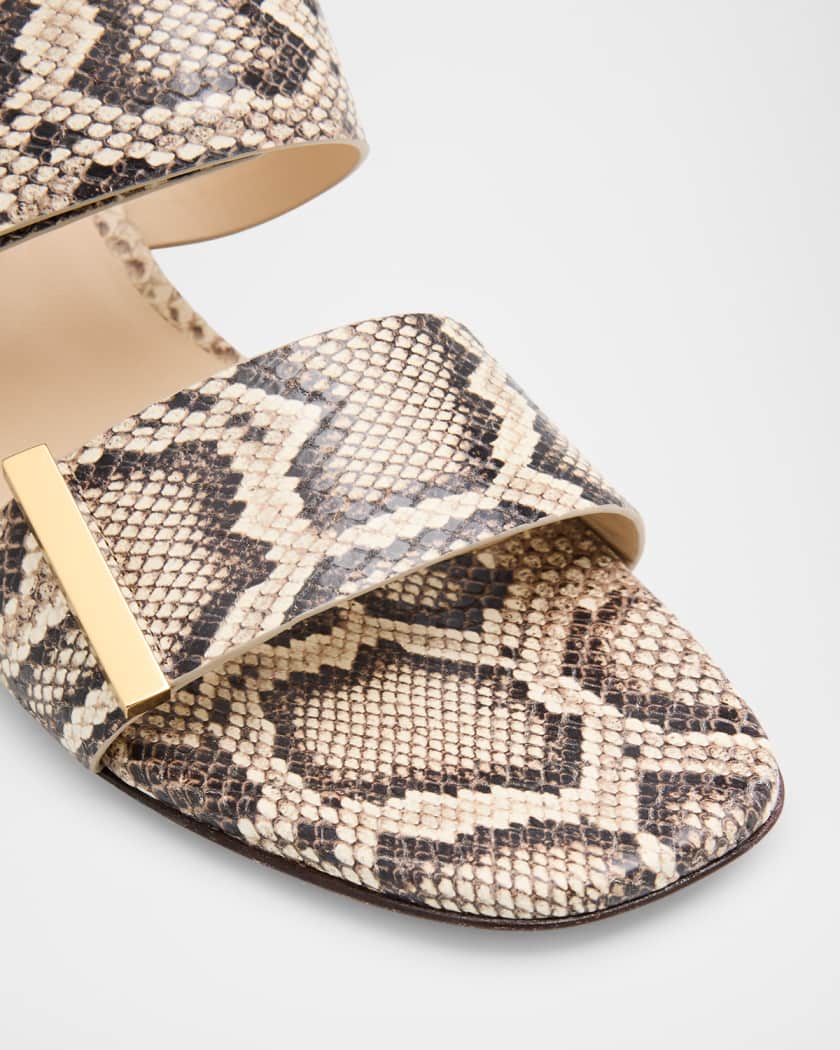 Tod's Snake-Printed Leather Block-Heel Sandals | Neiman Marcus