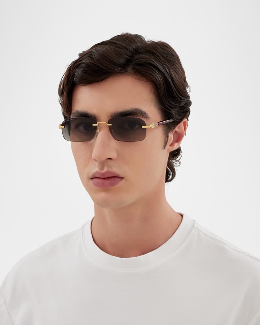Men's GG1221SM Rimless Metal Rectangle Sunglasses