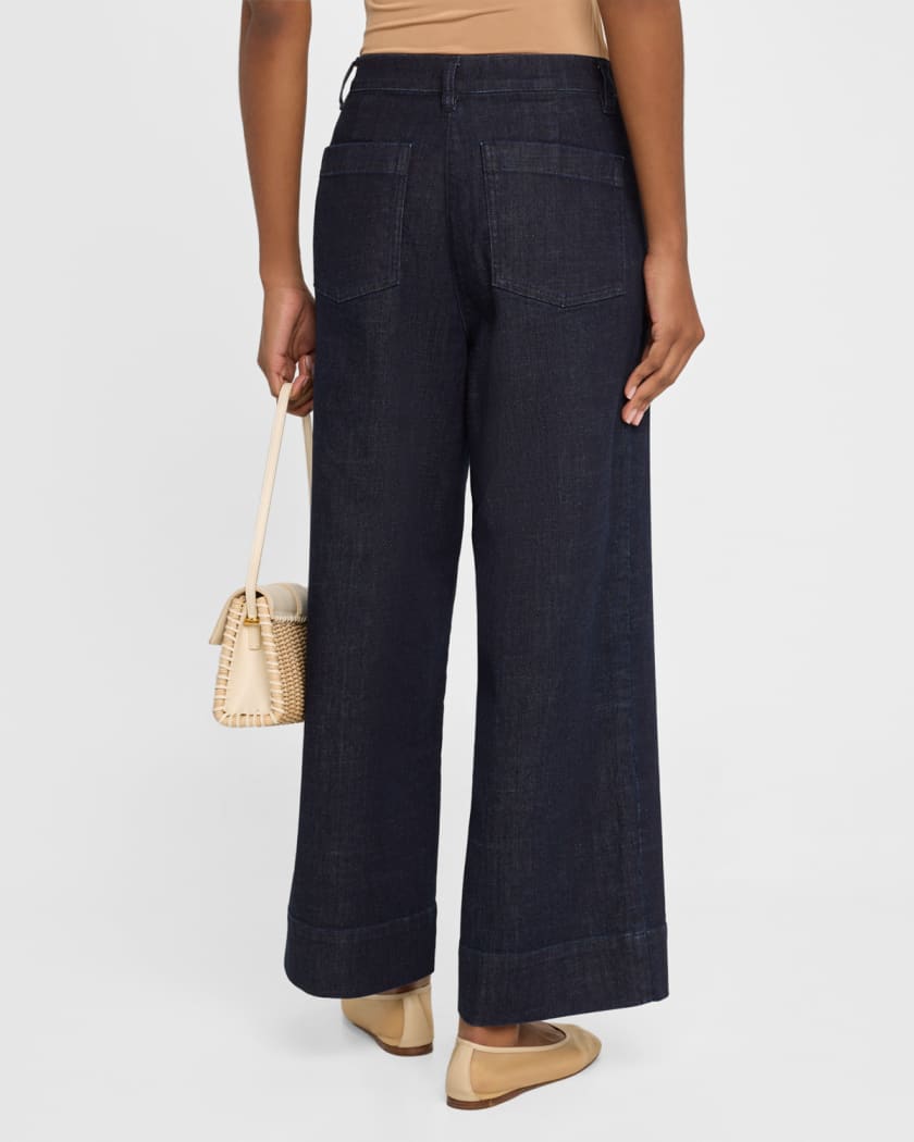Cropped Wide-Leg Stretch Denim Pants