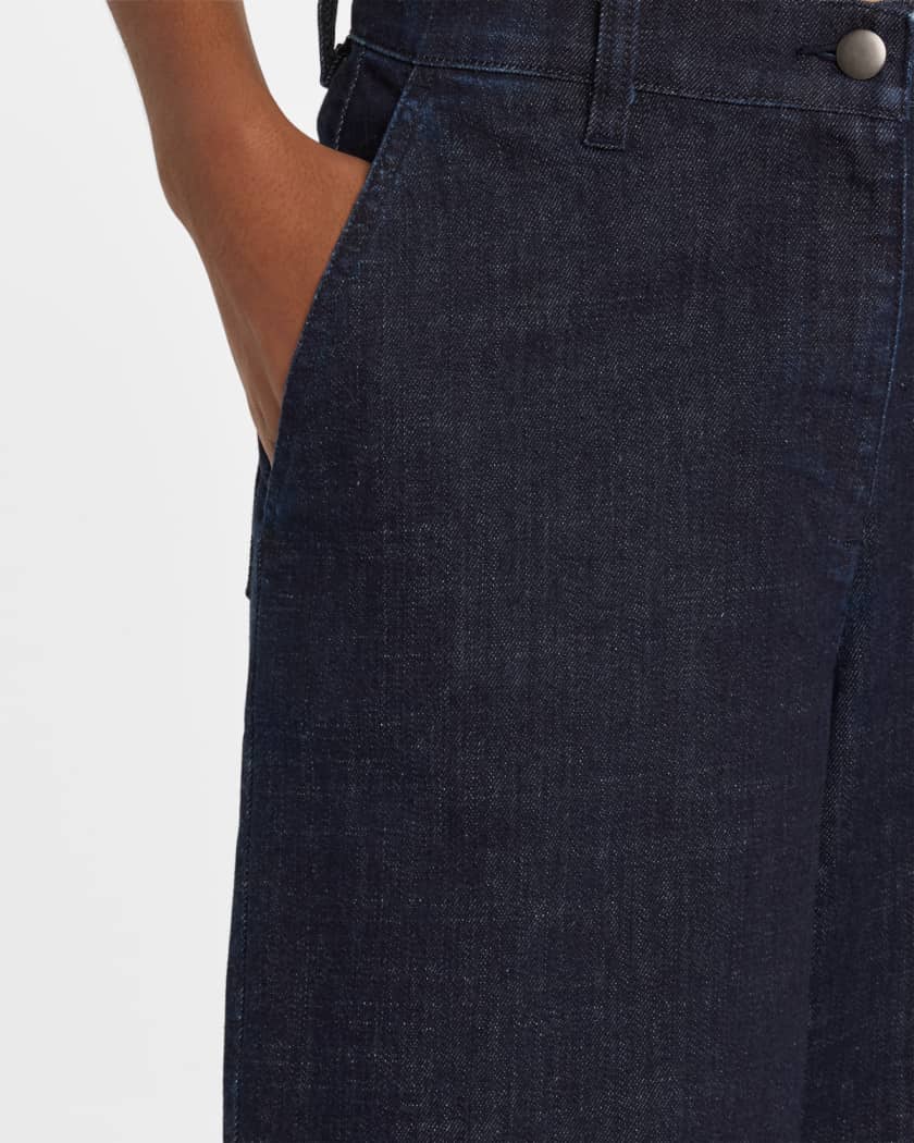 Cropped Wide-Leg Stretch Denim Pants