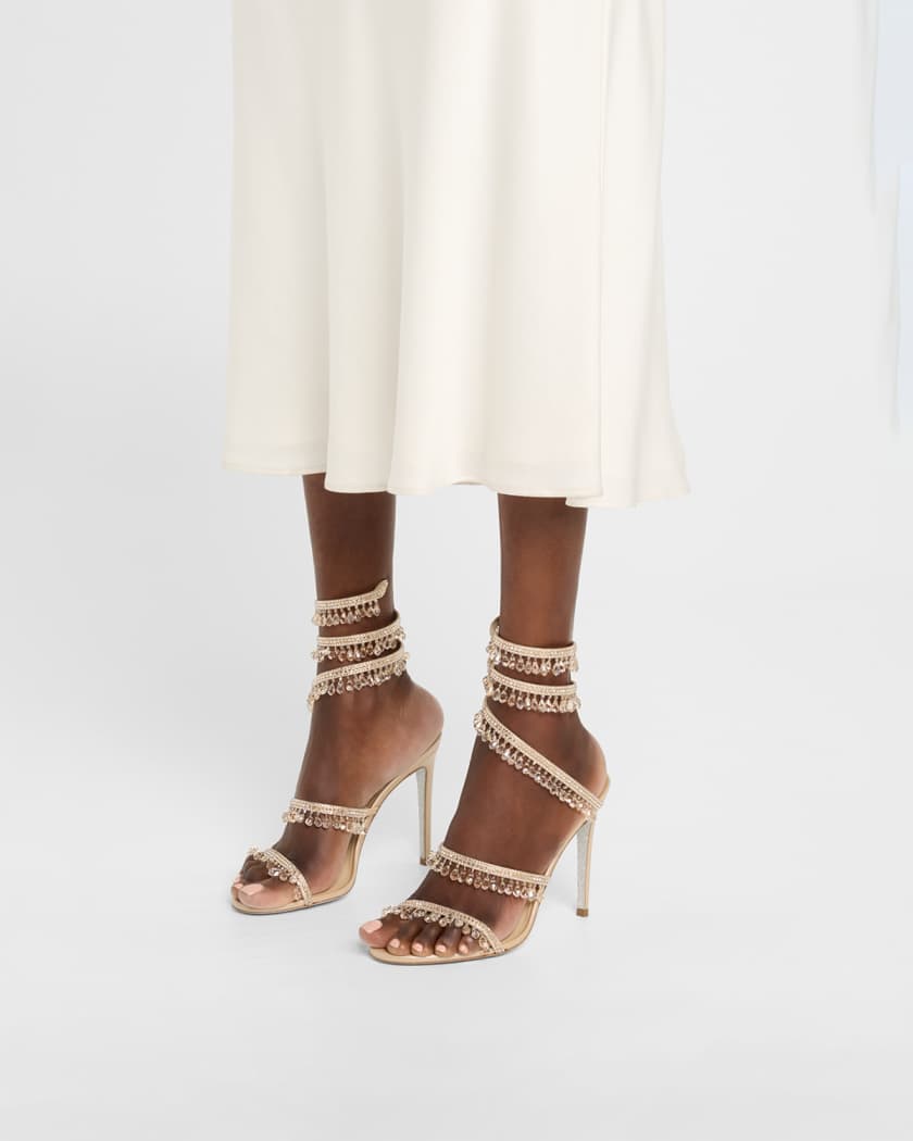 Satin Strass Chandelier Snake Wrap Sandals