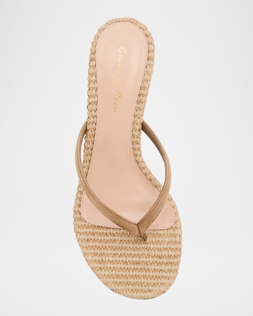 Suede Raffia Heeled Thong Sandals