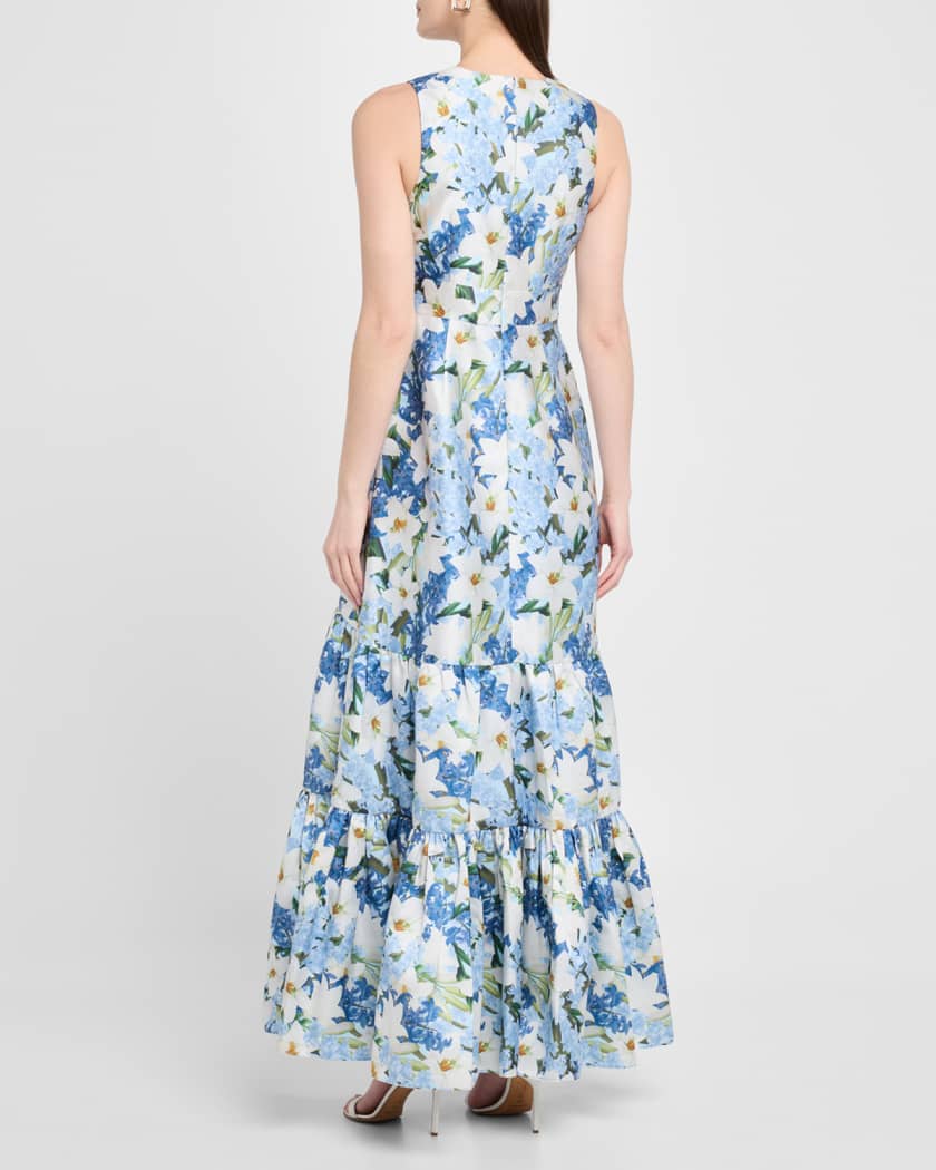 Rori Tiered Floral-Print Mikado Gown