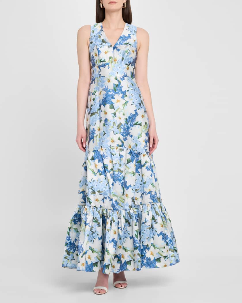 Rori Tiered Floral-Print Mikado Gown