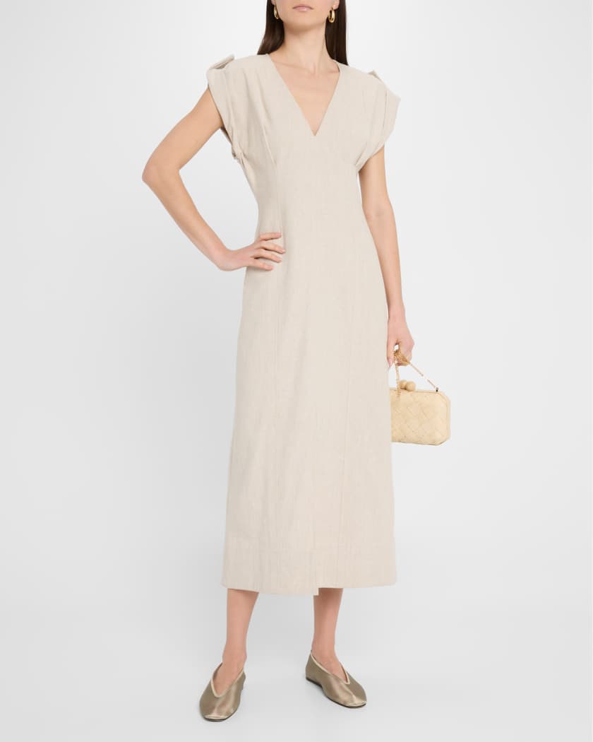 Cap-Sleeve Flax Linen Maxi Dress