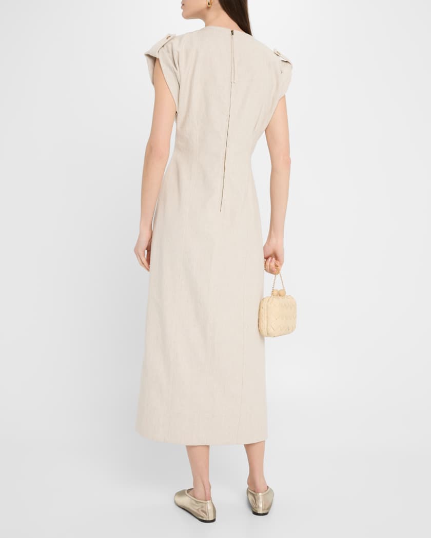 Cap-Sleeve Flax Linen Maxi Dress