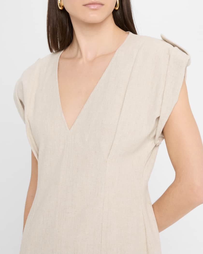 Cap-Sleeve Flax Linen Maxi Dress