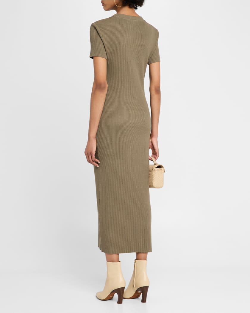 Short-Sleeve Ribbed Midi Dress