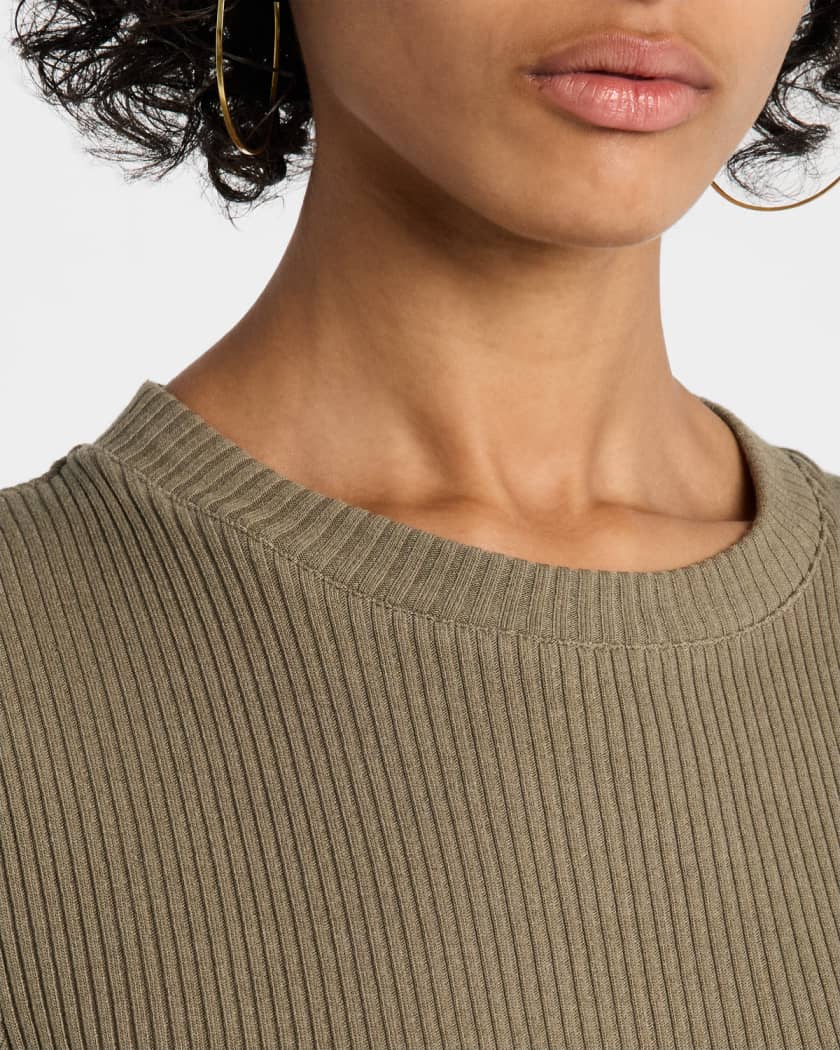 Short-Sleeve Ribbed Midi Dress