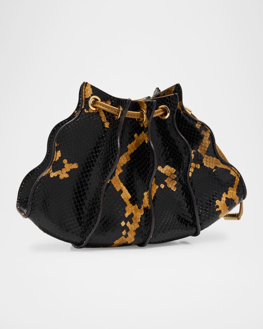 Adria Pleated Wave Snake-Print Wristlet