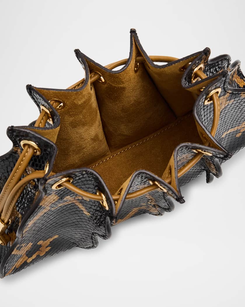 Adria Pleated Wave Snake-Print Wristlet