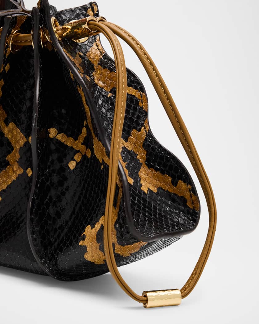 Adria Pleated Wave Snake-Print Wristlet