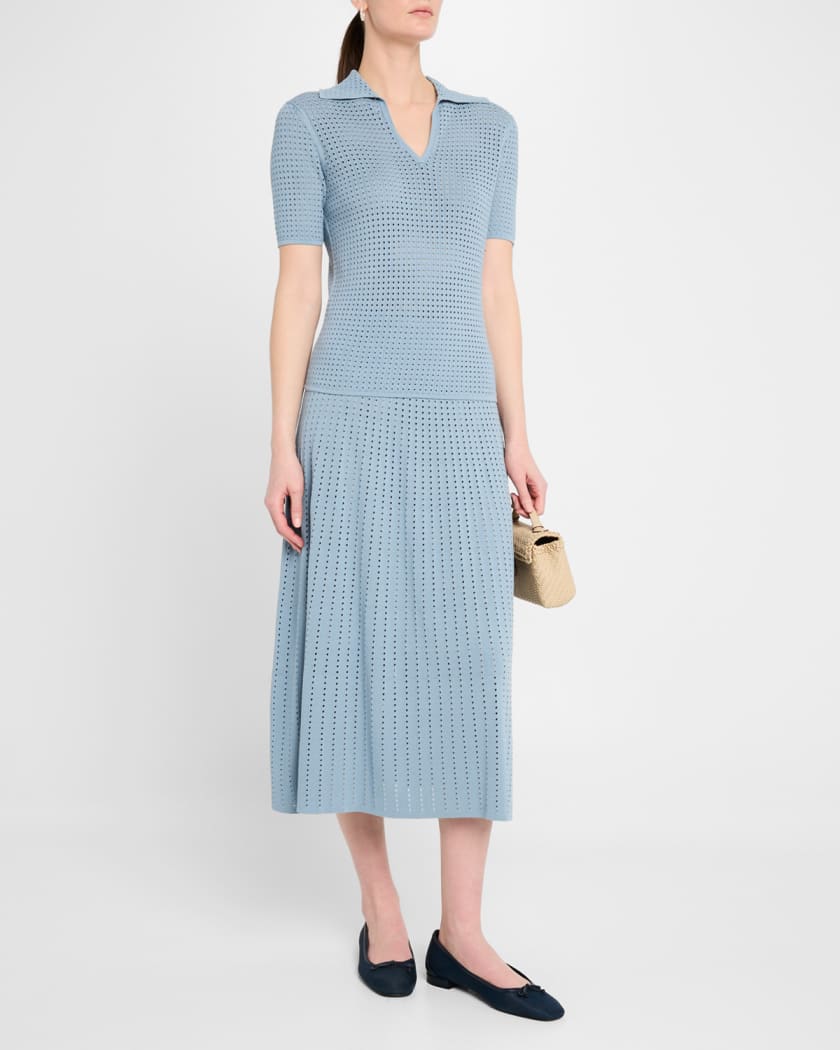 A-Line Pointelle Stitch Midi Skirt