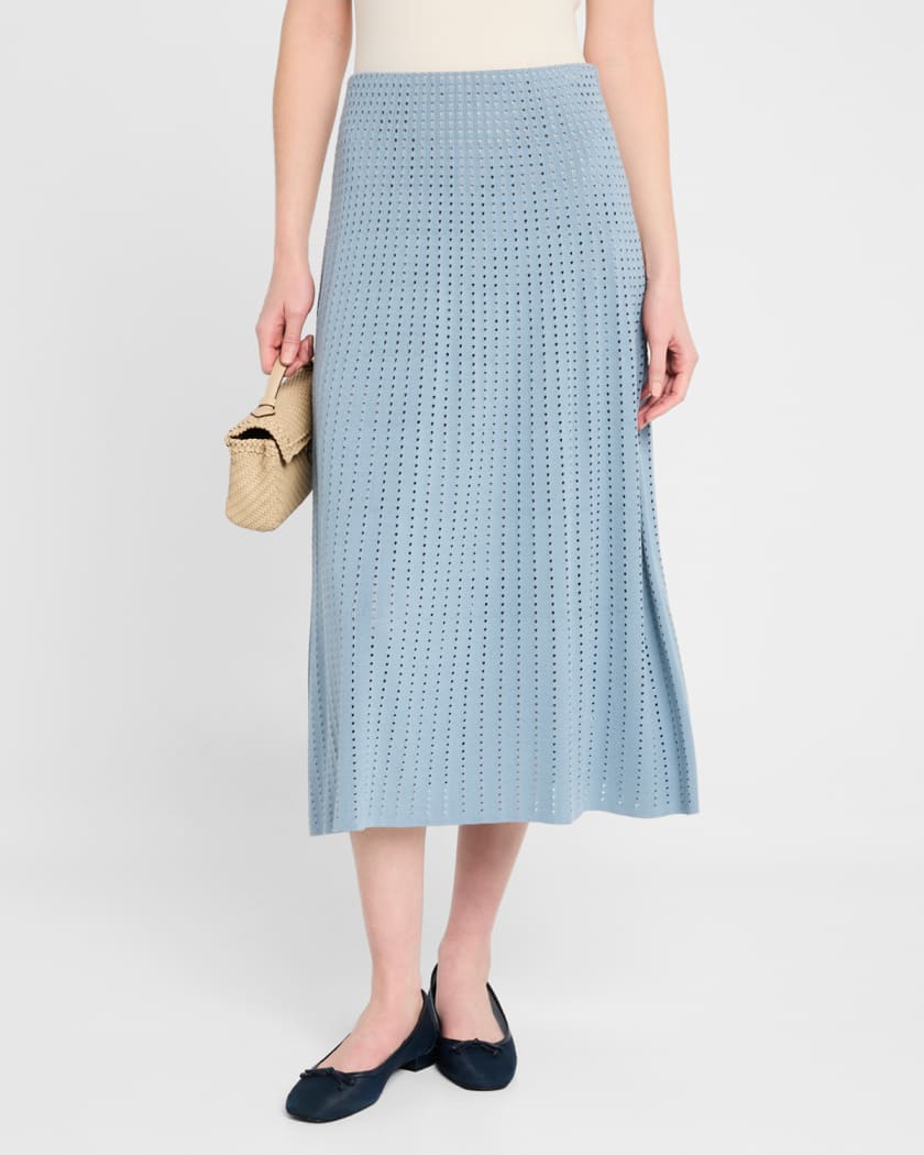 A-Line Pointelle Stitch Midi Skirt