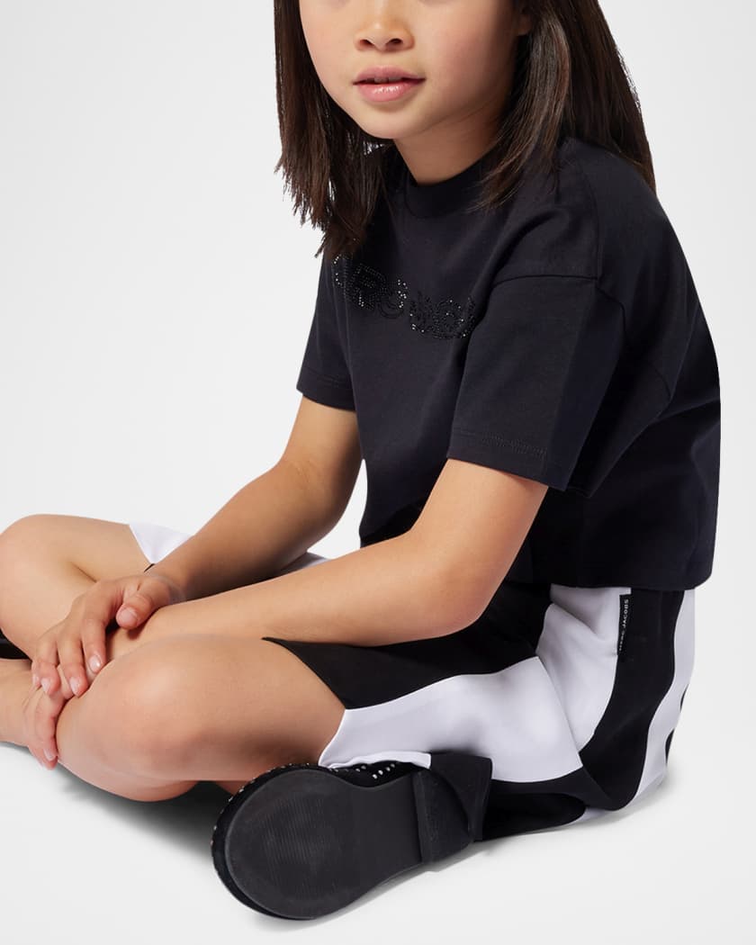 Kid's Rhinestone Logo Cotton Jersey T-Shirt