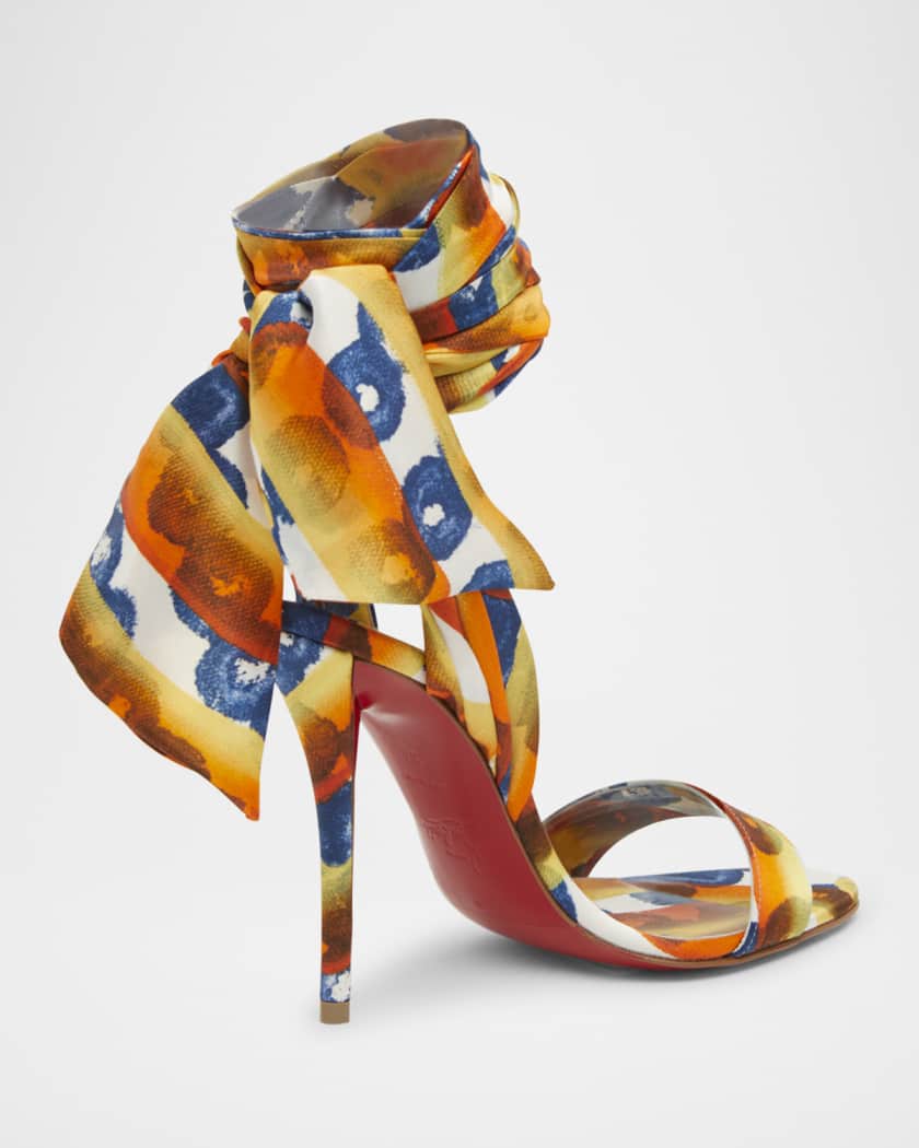 Miss Z Multi Silk Ankle-Wrap Red Sole Sandals