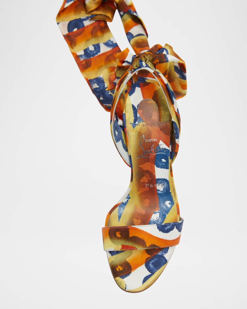 Miss Z Multi Silk Ankle-Wrap Red Sole Sandals