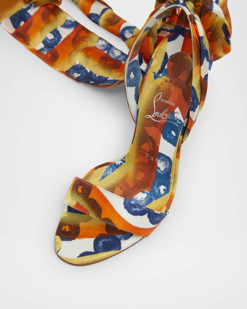 Miss Z Multi Silk Ankle-Wrap Red Sole Sandals