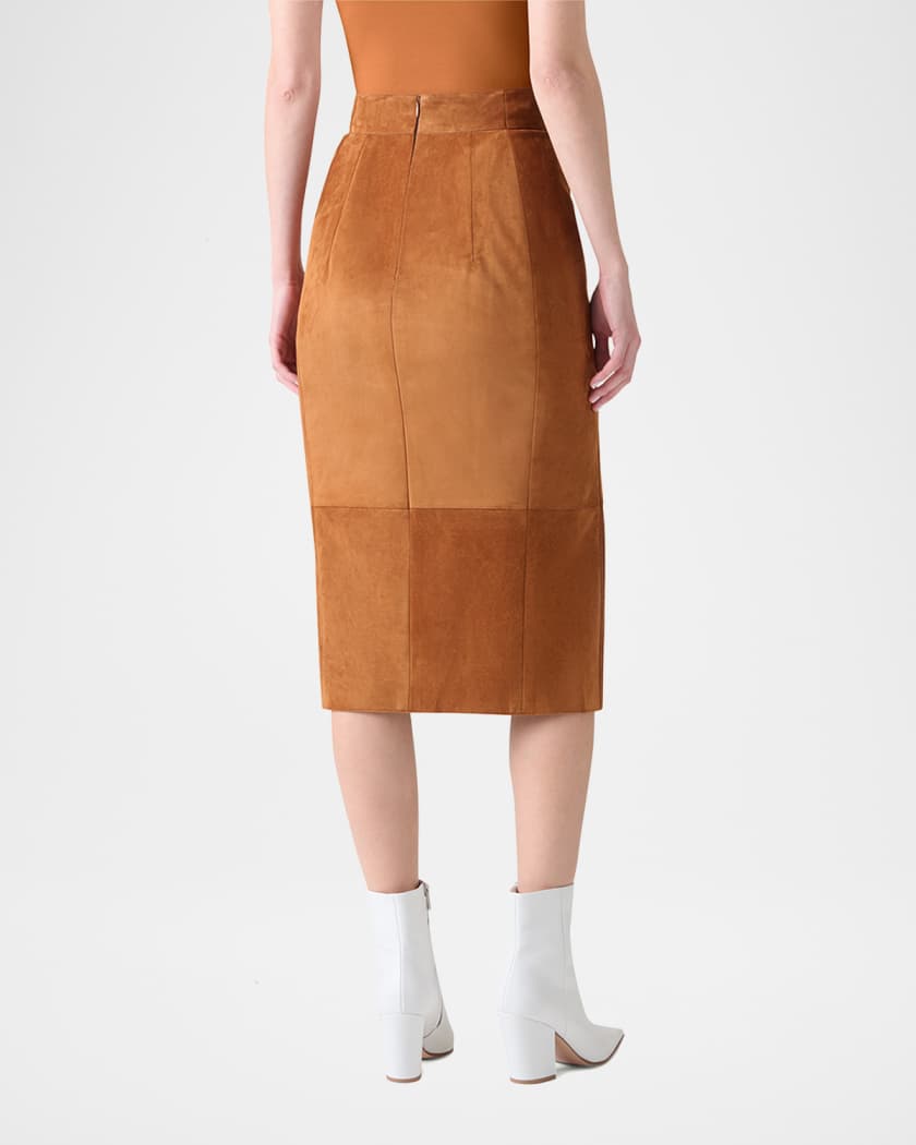 Lamb Suede Slit Midi Pencil Skirt