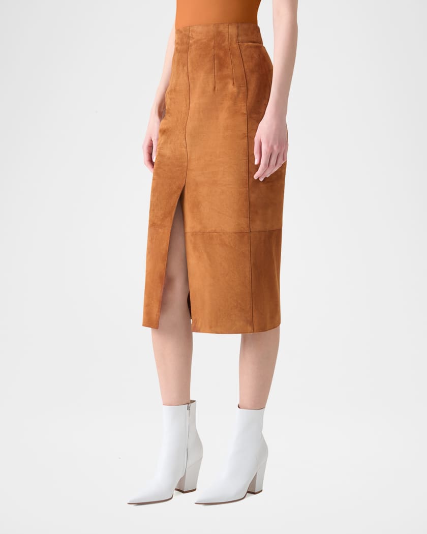 Lamb Suede Slit Midi Pencil Skirt