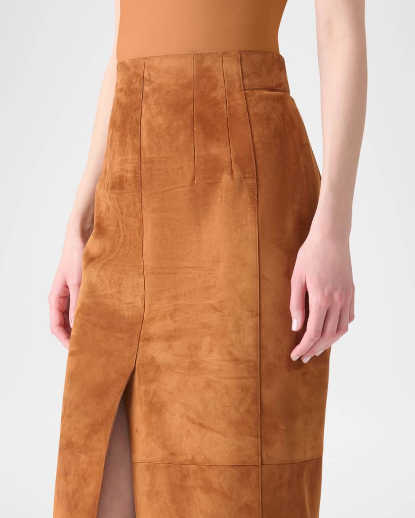 Lamb Suede Slit Midi Pencil Skirt