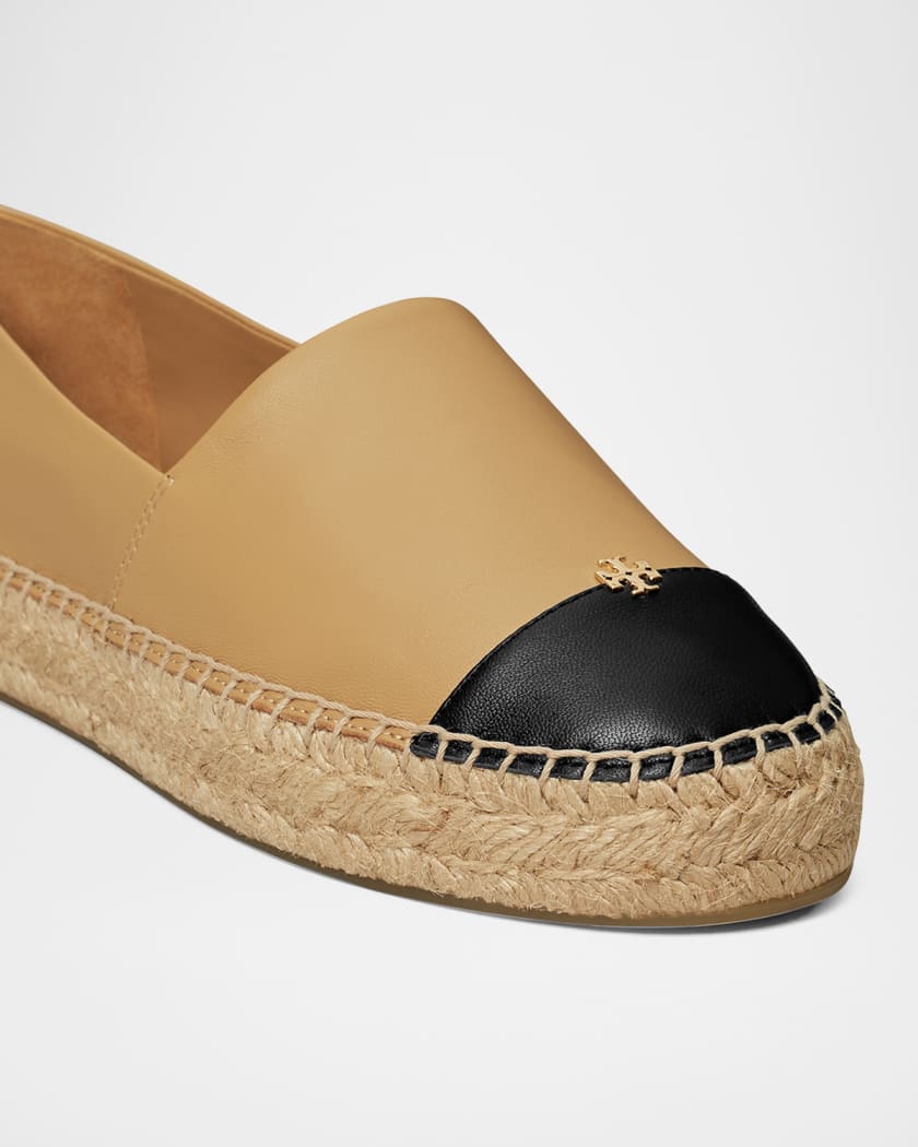 Bicolor Leather Ankle-Wrap Espadrilles