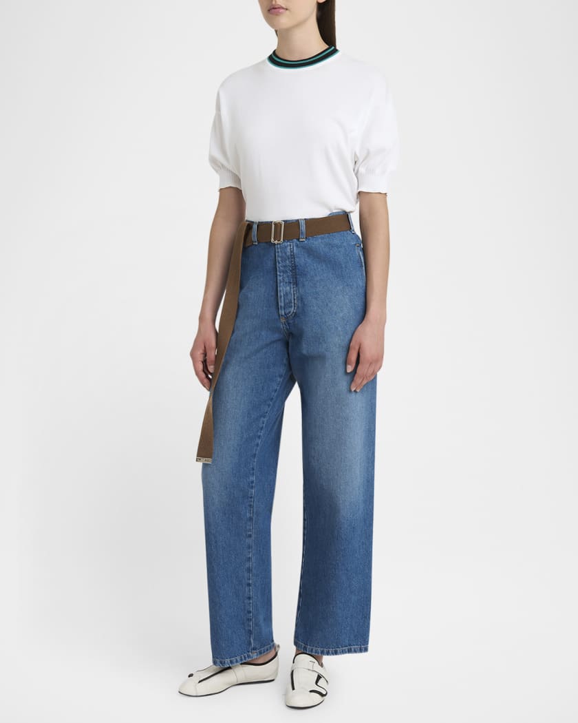 Plan C Relaxed Straight-Leg Ankle Denim Trousers With Belt | Neiman Marcus