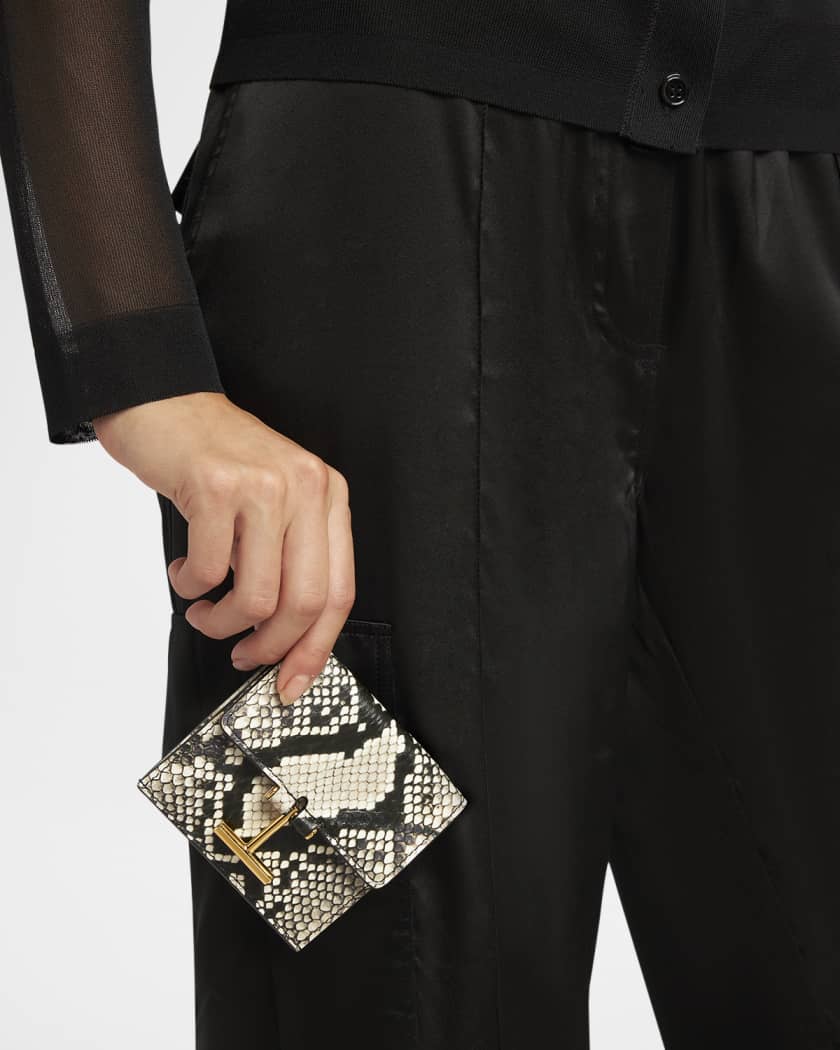 T Bar Card Holder in Python-Print Leather 