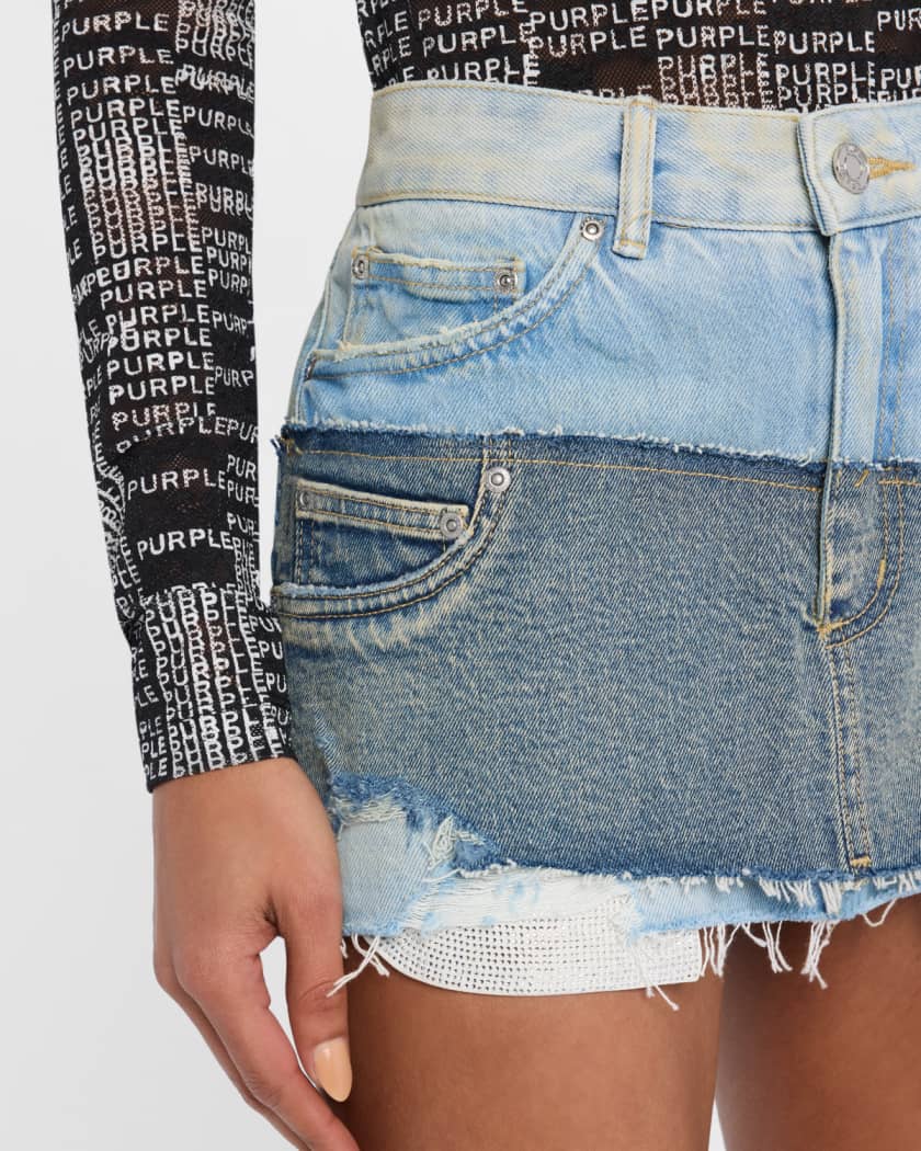 Deconstructed Double Denim Mini Skirt 