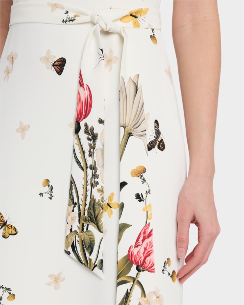 Floral & Butterfly-Print Crepe Gown