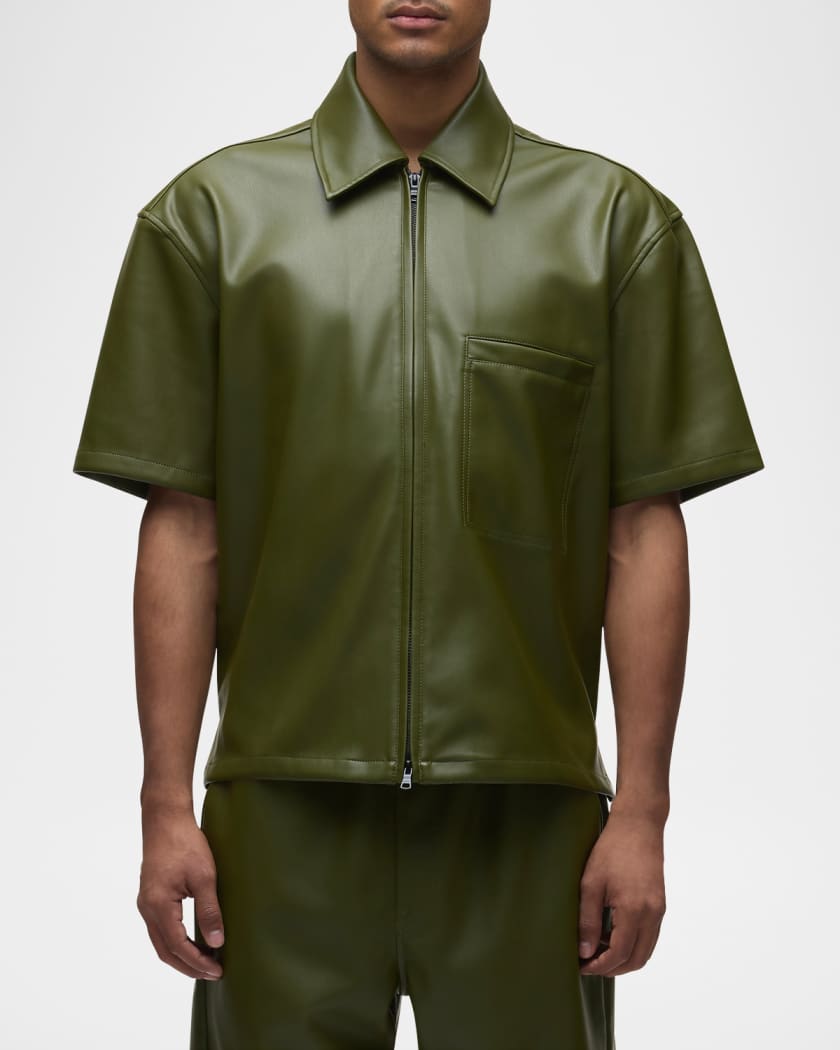 Men's Vegan Leather Zip-Up Shirt