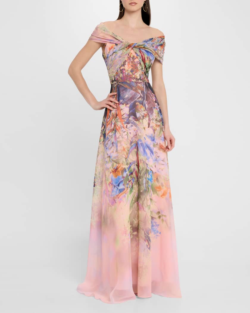 Floral-Print Twist Gown