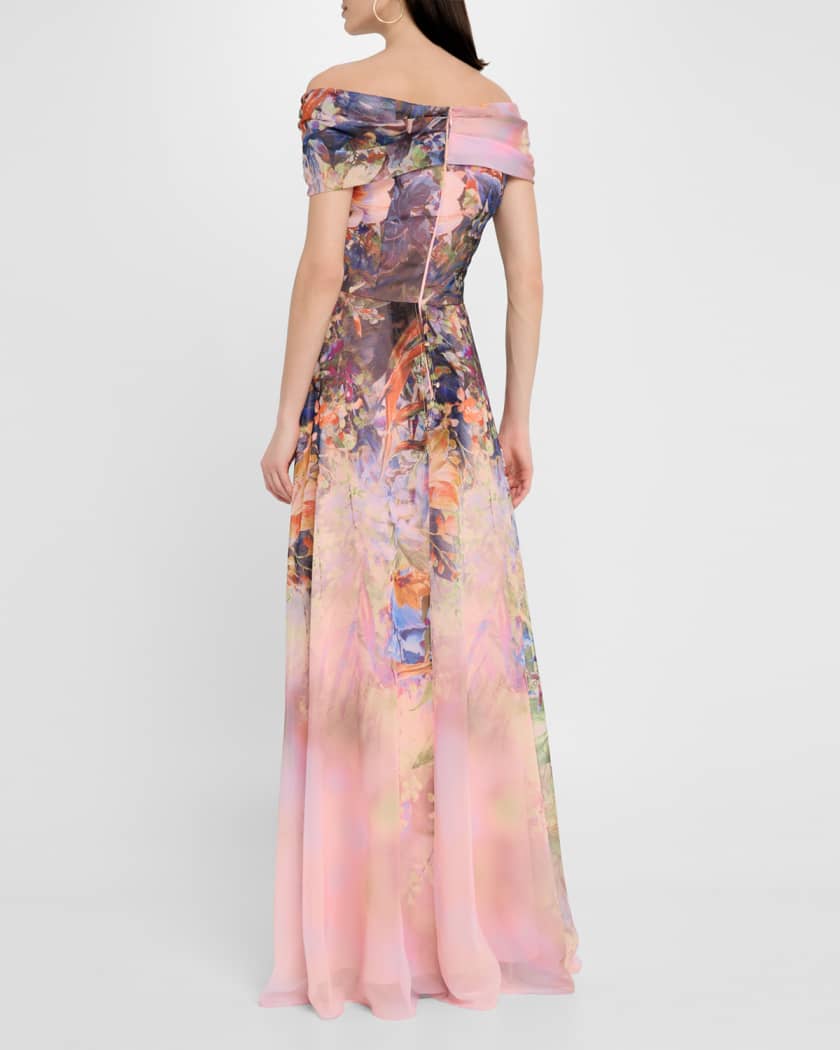 Floral-Print Twist Gown