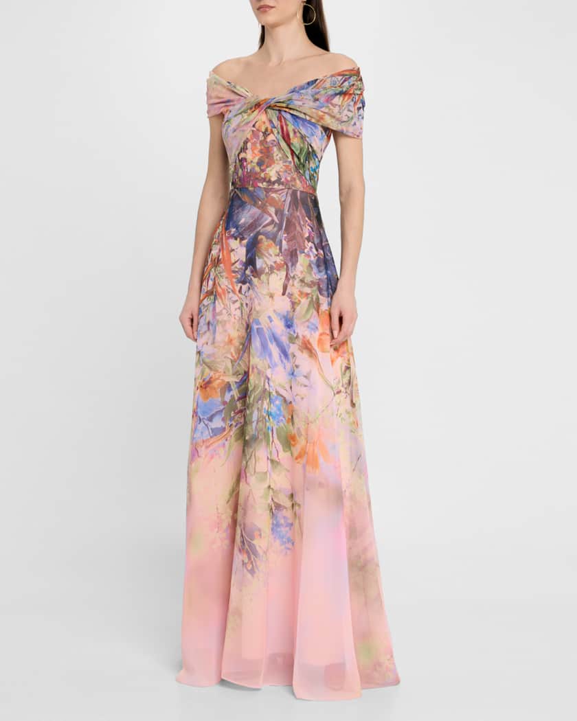 Floral-Print Twist Gown