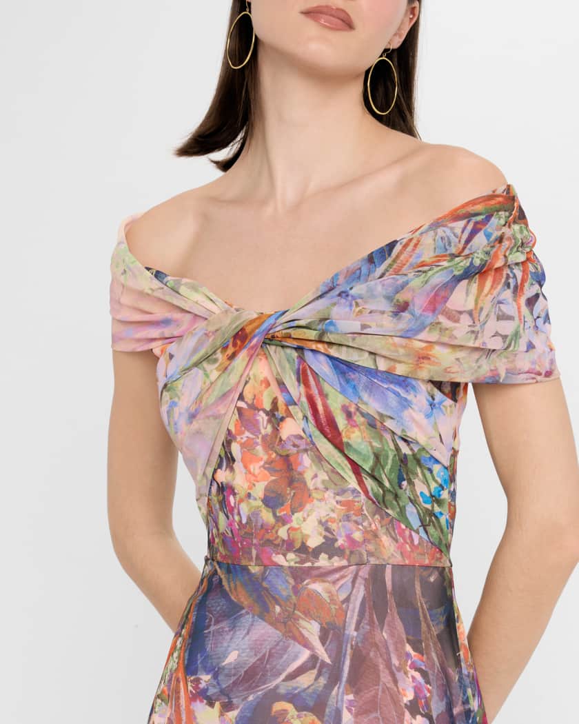 Floral-Print Twist Gown