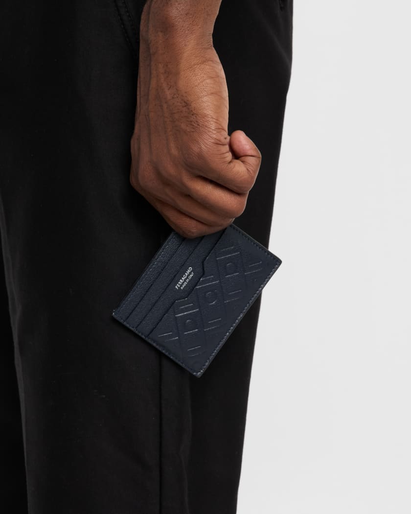 Men's Logo Embossed Leather Card Case