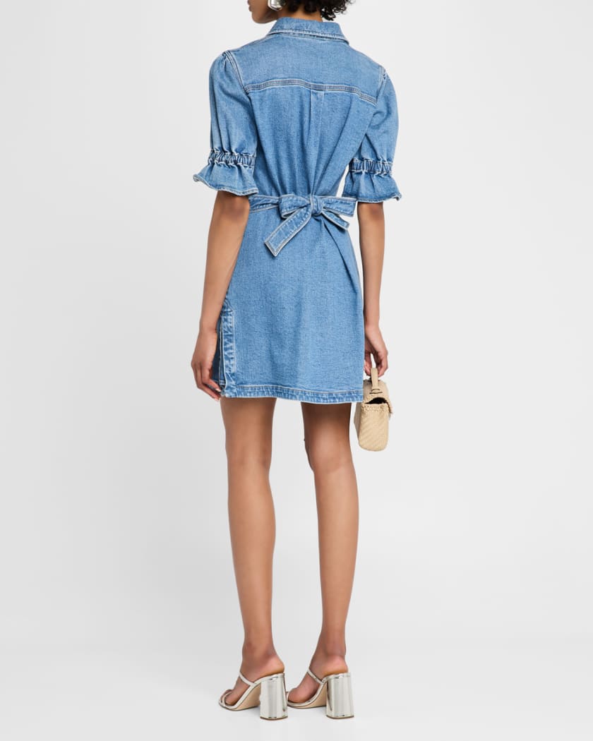 Nataly Denim Puff-Sleeve Mini Dress 