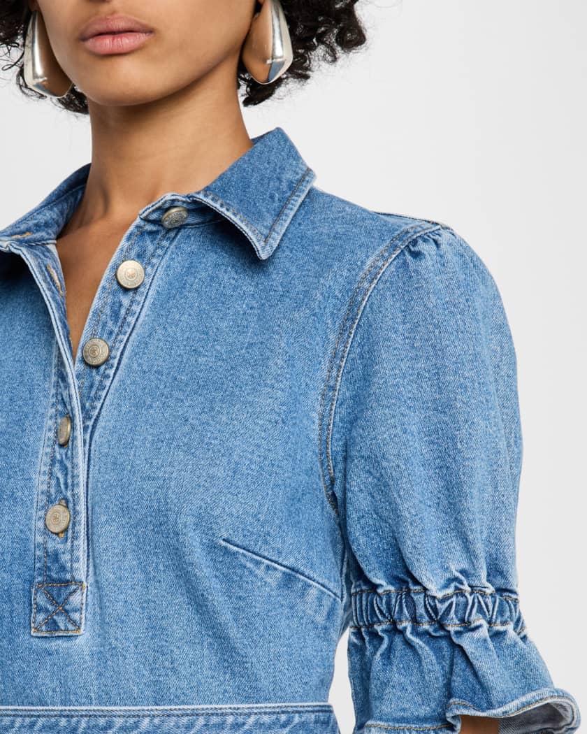 Nataly Denim Puff-Sleeve Mini Dress 